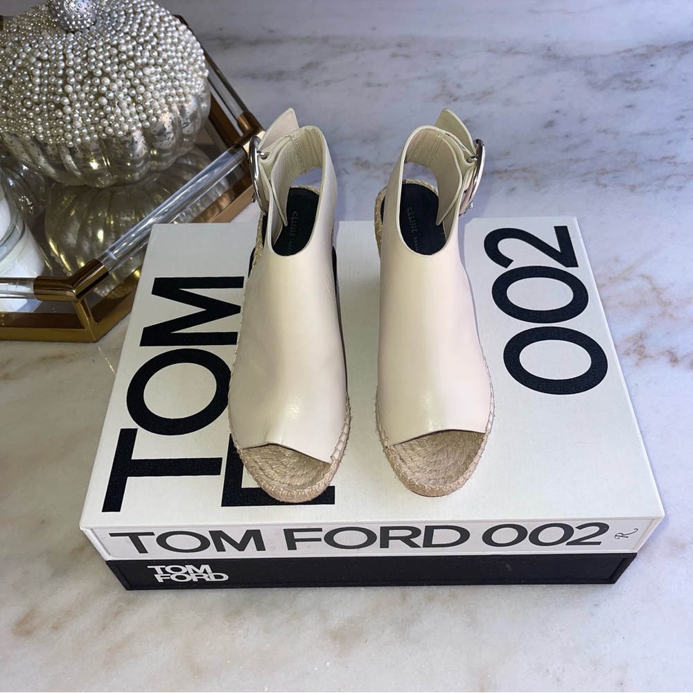 Céline Womens 35 Milk Calfskin Leather Open Toe Espadrille Sandal - Picture 4 of 16